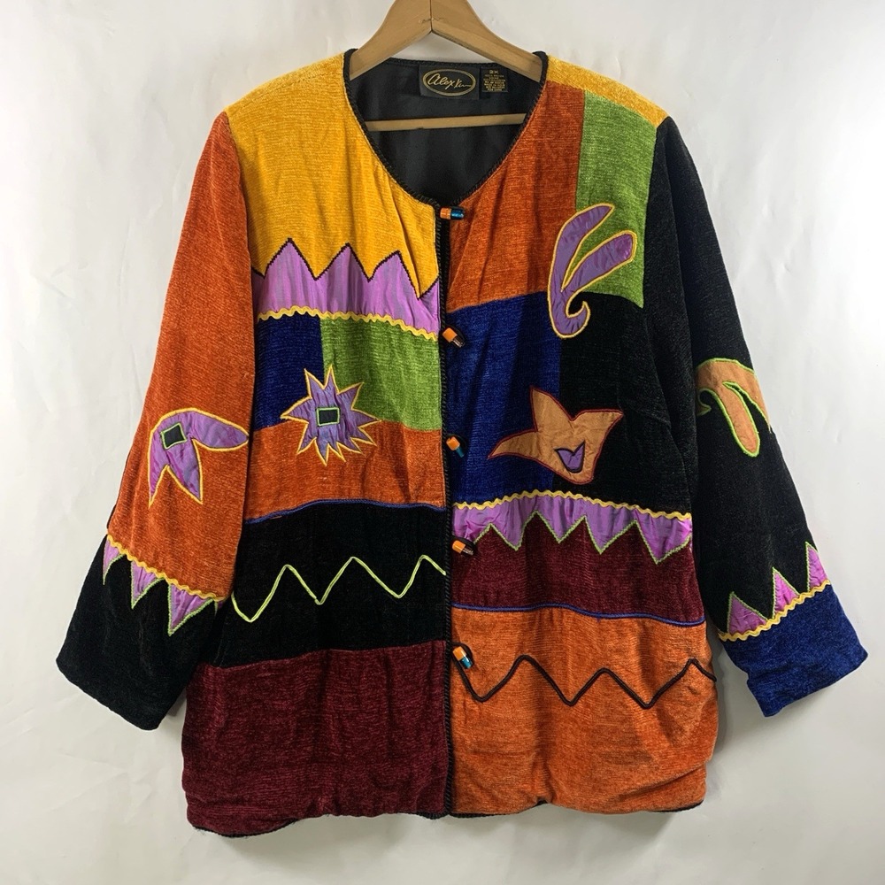 Womens Artsy Statement Jacket Size 2X Boho Maximalist Lagenlook Gallery Colorful